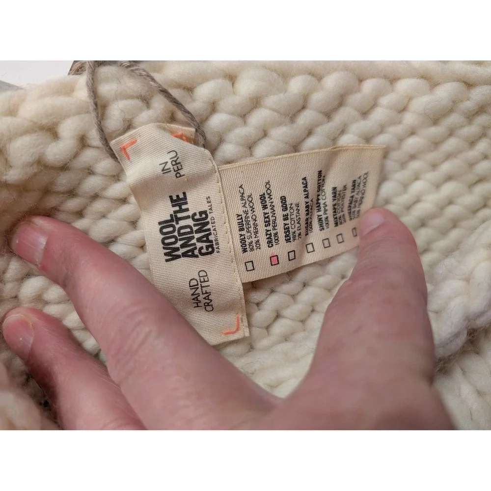 100% Wool and the Gang Chunky Knit‎ Cowl Neck Circle Scarf Cream Grey Handmade